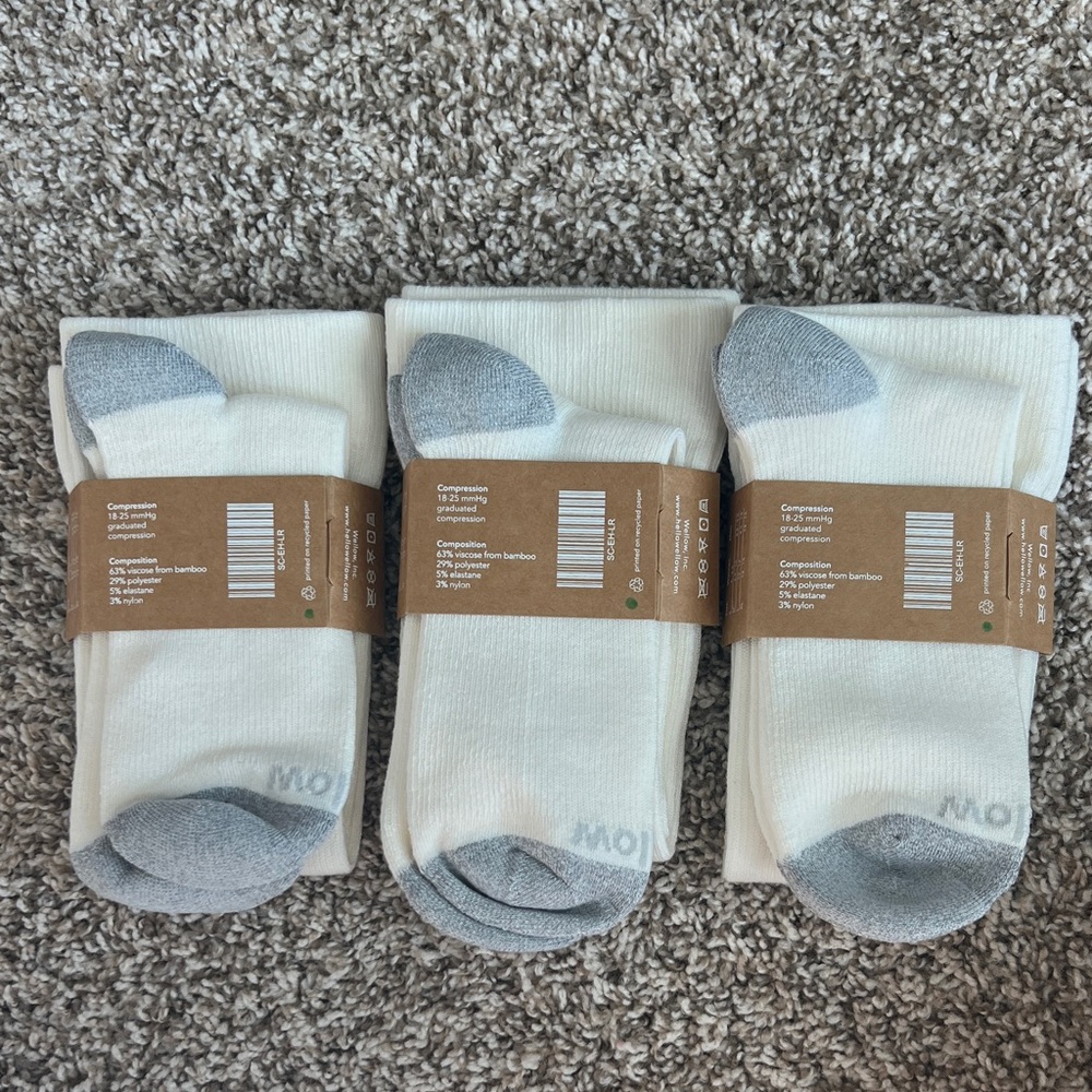 NWT! Wellow Premium Compression Socks - 3 Pack in Ivory Sz LARGE - Picture 5 of 10